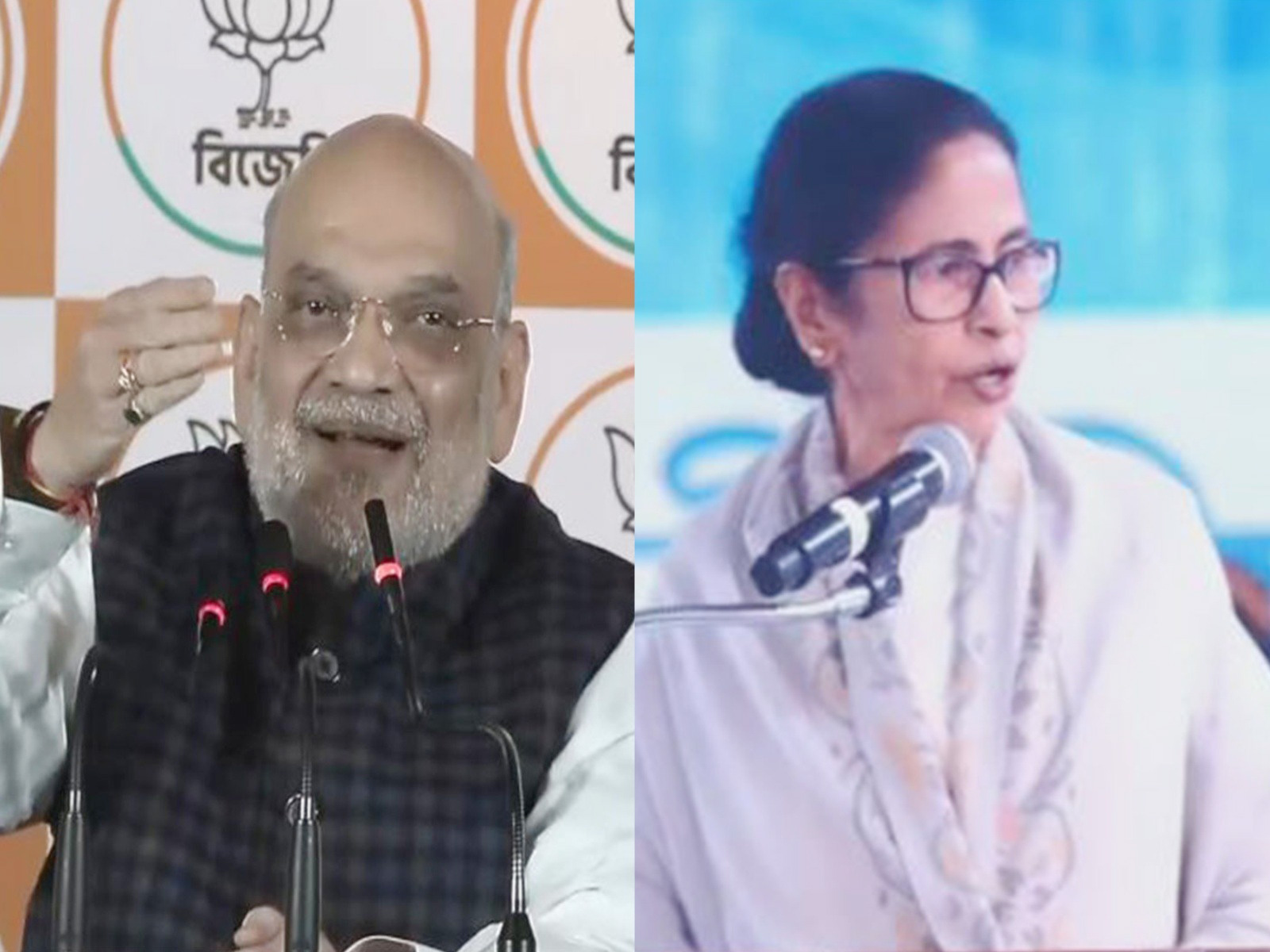 Union Home Minister Amit Shah and West Bengal Chief Minister Mamata Banerjee (Photo/ANI)