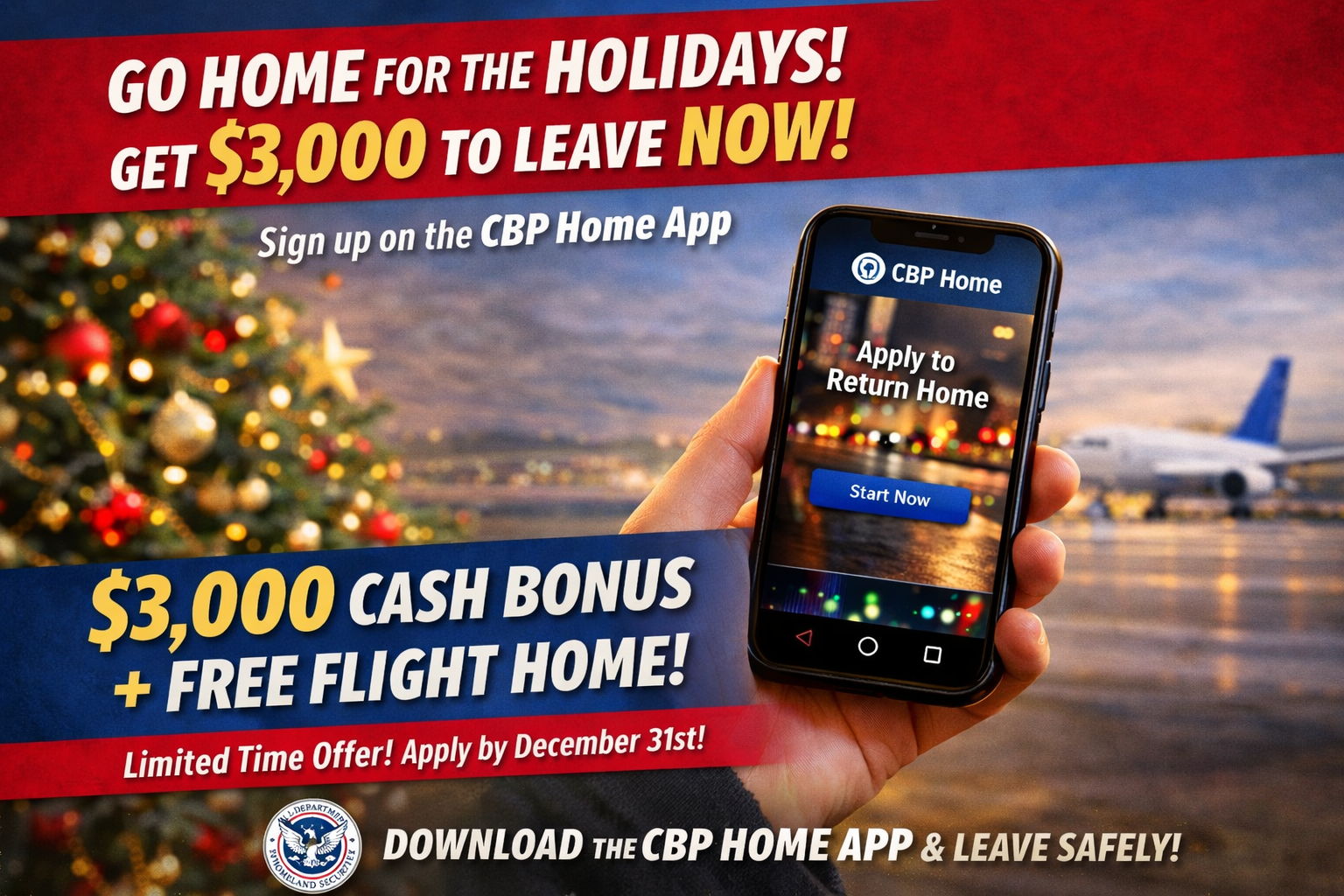 DHS offers $3,000 holiday bonus, free flights to spur self-deportations