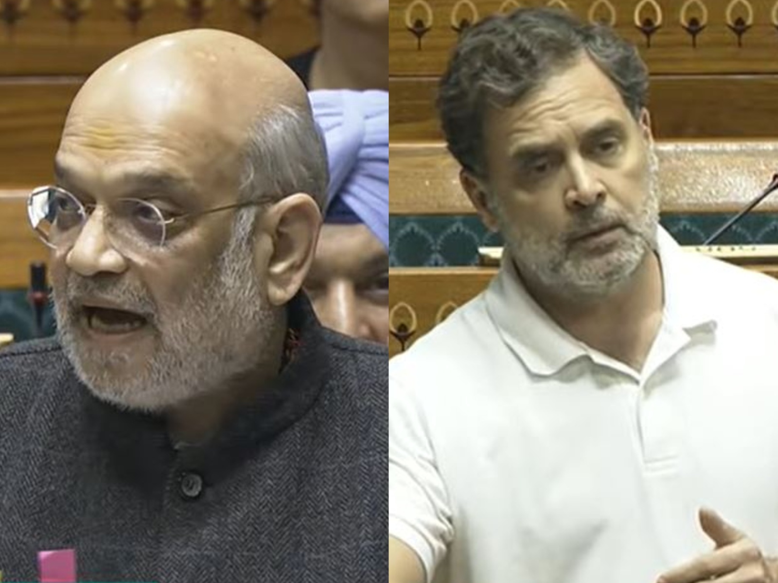 Union Home Minister Amit Shah and Lok Sabha LoP Rahul Gandhi (Photo/SansadTV)