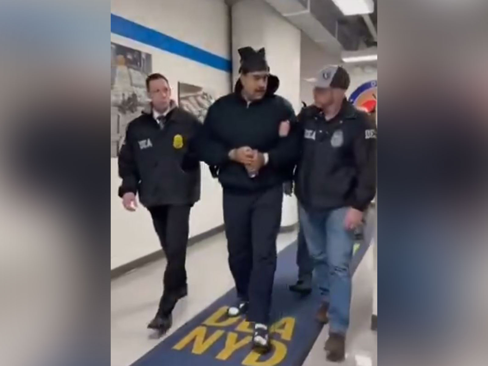 Captured Venezuelan Dictator Nicolás Maduro stages the perp-walk (Photo: X@RapidResponse47)