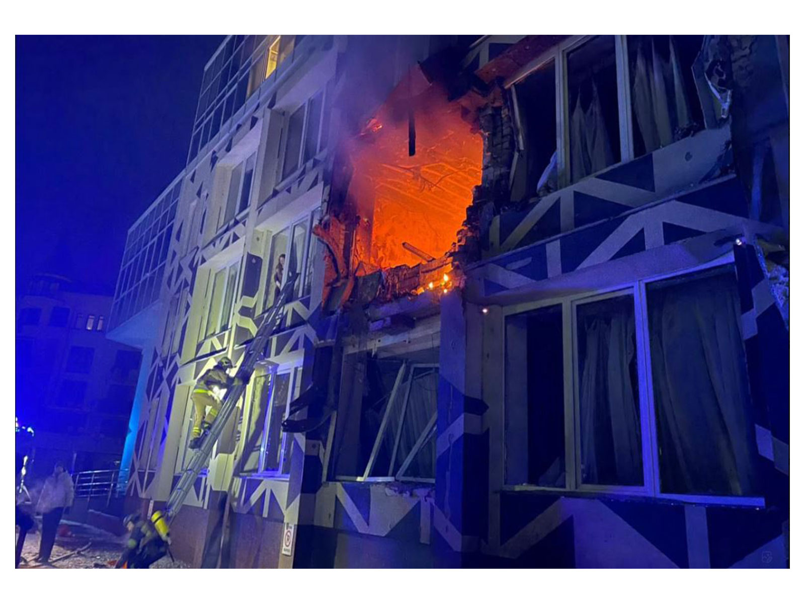 Firefighters respond to a blaze at a medical facility in Kyiv after a Russian “Shahed” drone strike caused extensive damage during overnight attacks, with Ukrainian authorities reporting casualties and evacuations. (Image: X/@andrii_sybiha)