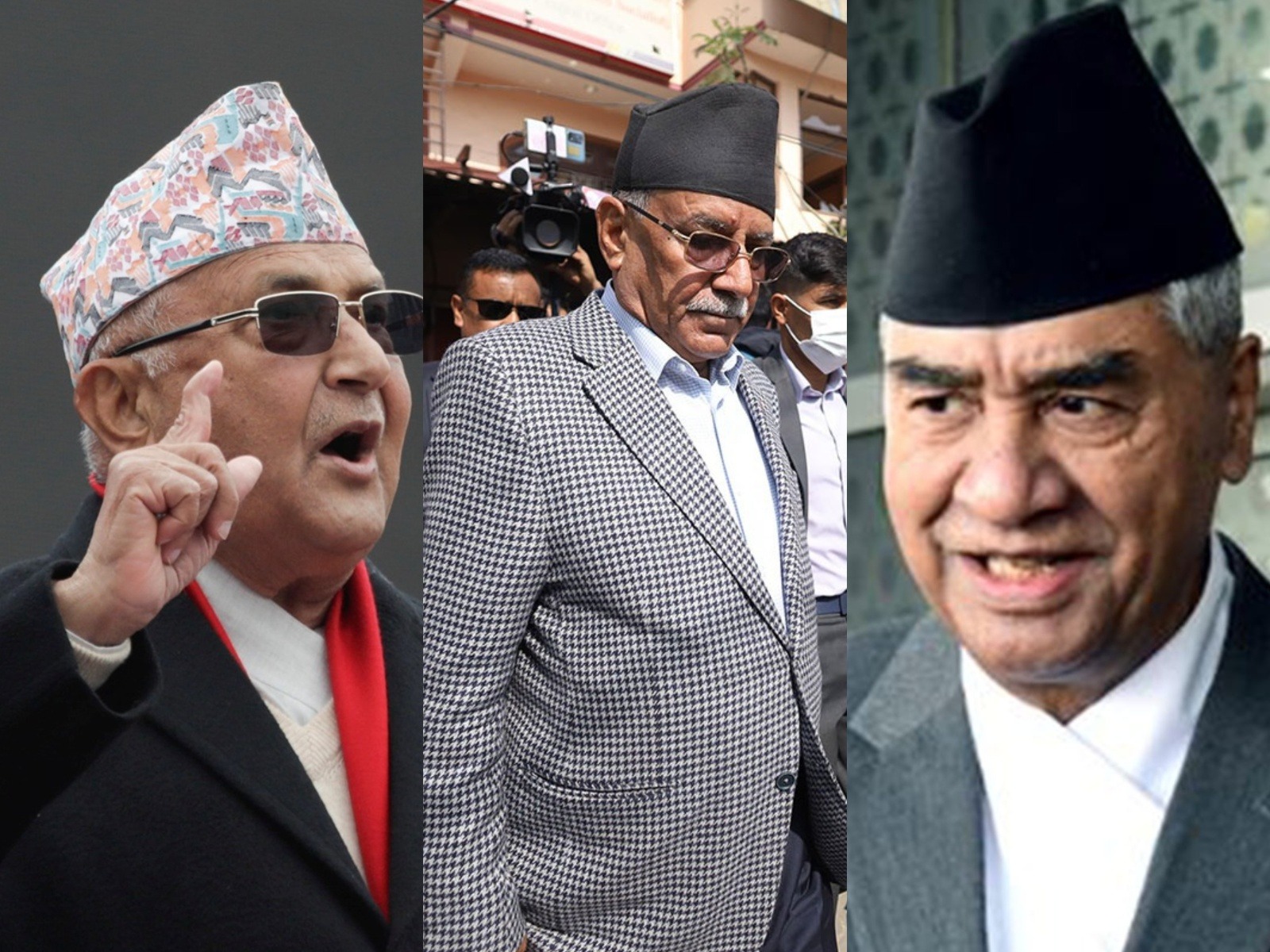 CPN-UML chair KP Sharma Oli, Nepali Communist Party Chair Pushpa Kamal Dahal, and Nepali Congress president Sher Bahadur Deuba (Photo/ANI)