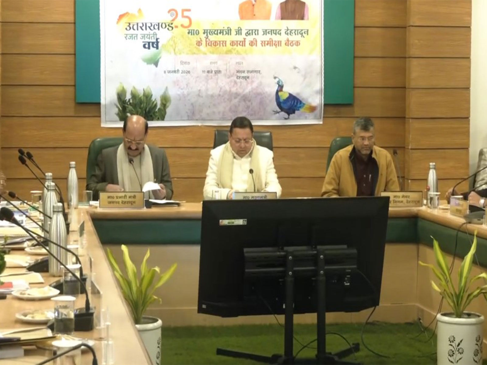 Chief Minister Pushkar Singh Dhami in review meeting(Photo/ANI)