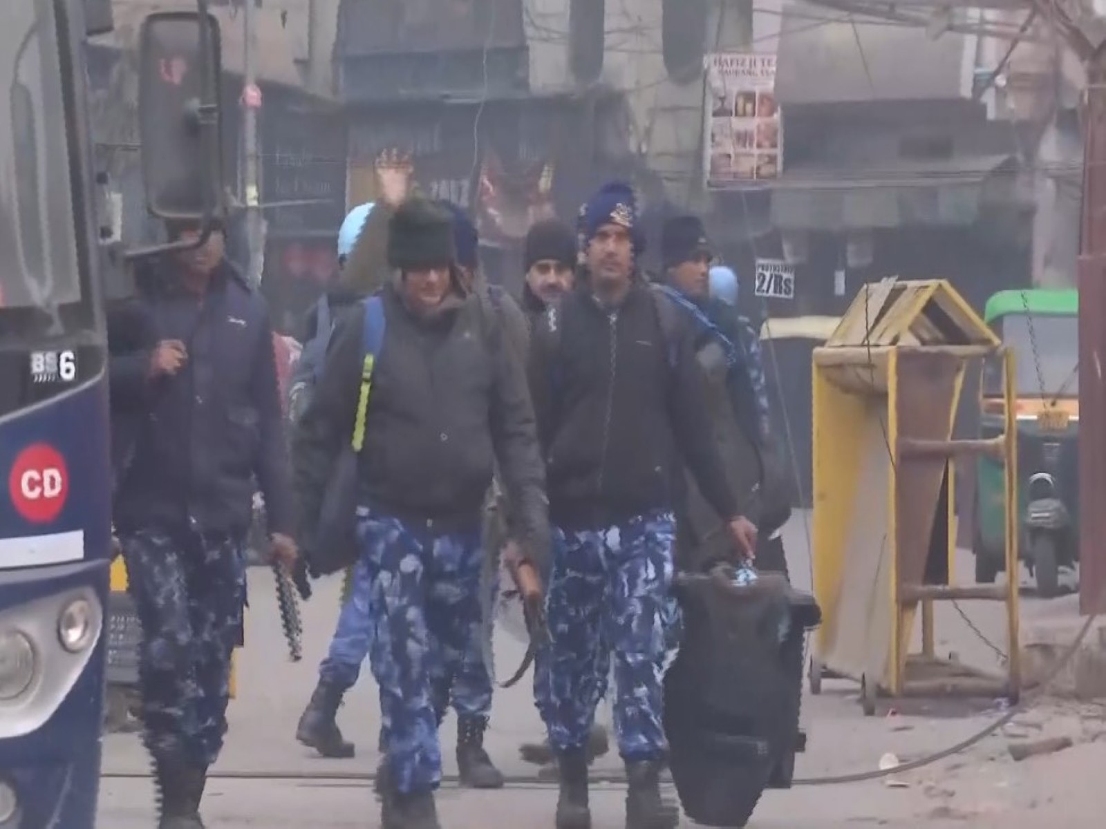 Security personnel at Turkman Gate area in New Delhi (Photo/ANI)