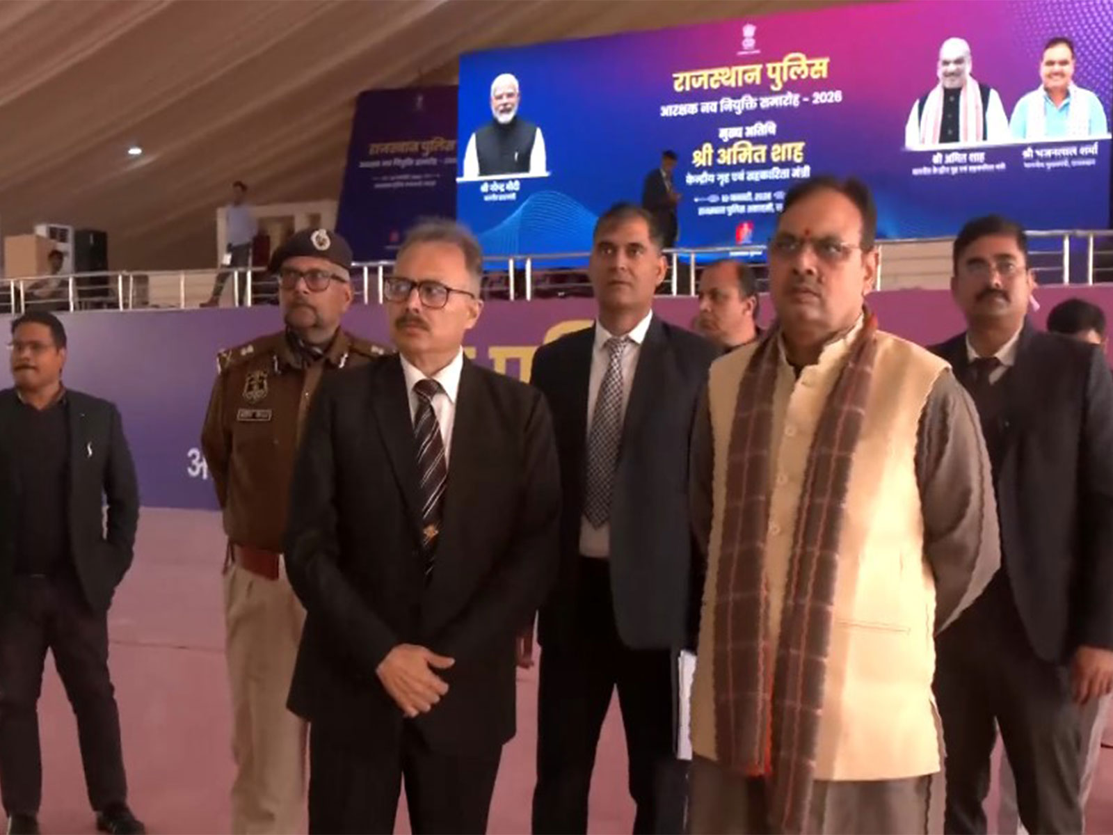 Rajasthan CM Bhajanlal Sharma with DGP Rajeev Sharma in Jaipur on Friday. (Photo/ANI)