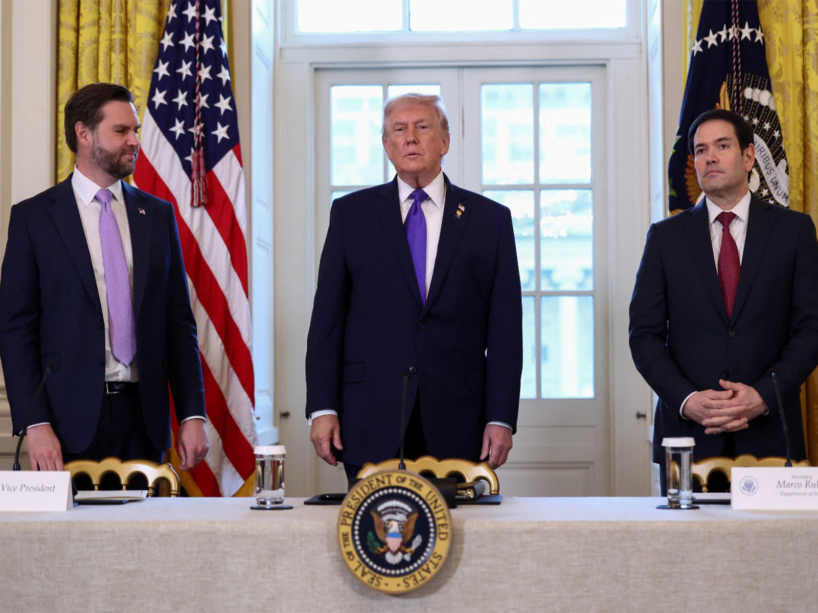 US President Donald Trump (middle), Vice President JD Vance (left) and Secretary of State Marco Rubio attend a meeting with oil industry executives at the White House (Photo/ Reuters)