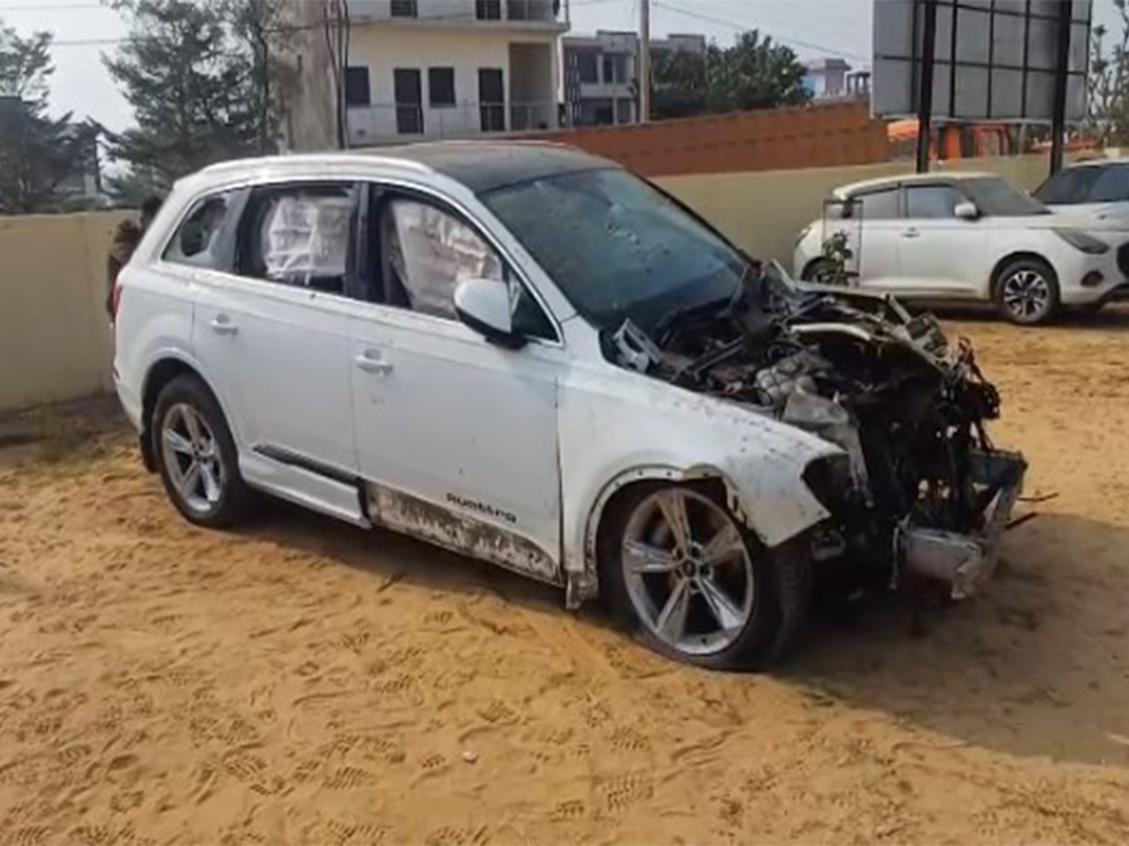 Damaged Audi car seen after a hit-and-run incident at Khawas Circle in Jaipur (Photo/ANI)