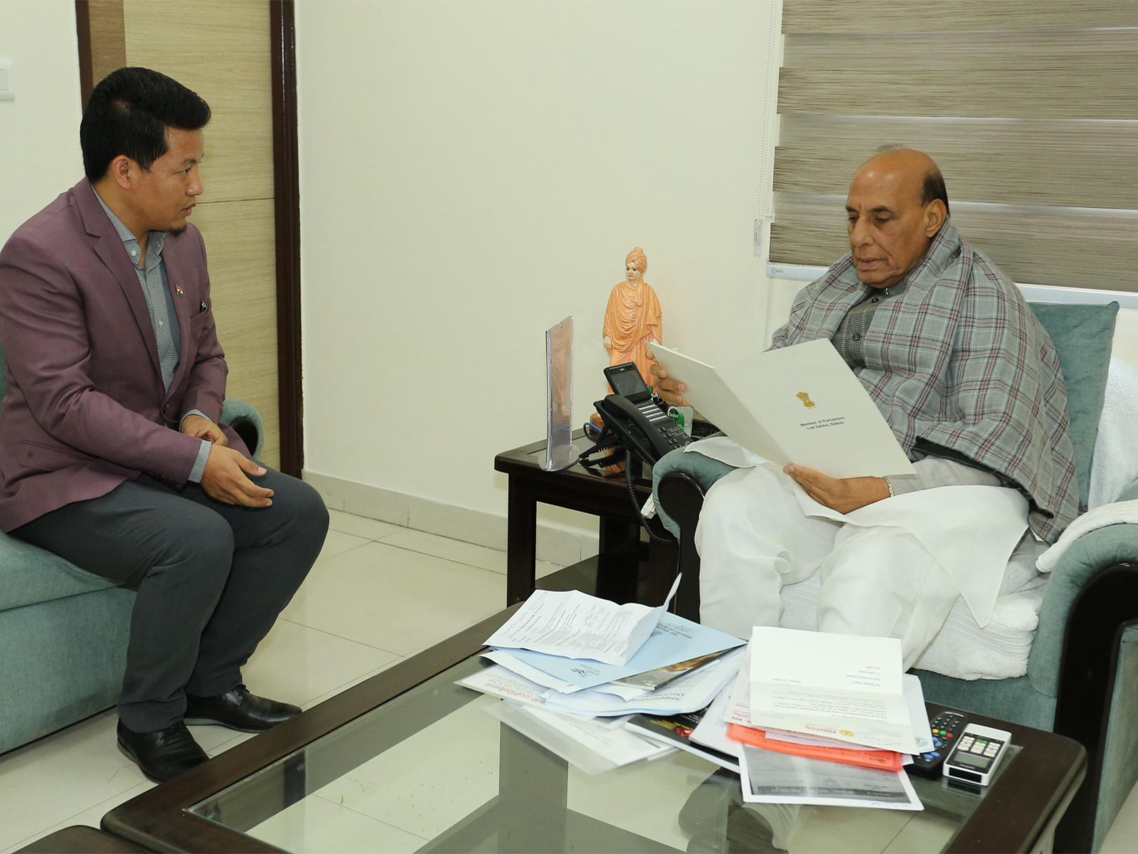 Sikkim MP Indra Hang Subba with Rajnath Singh (Photo/ANI)