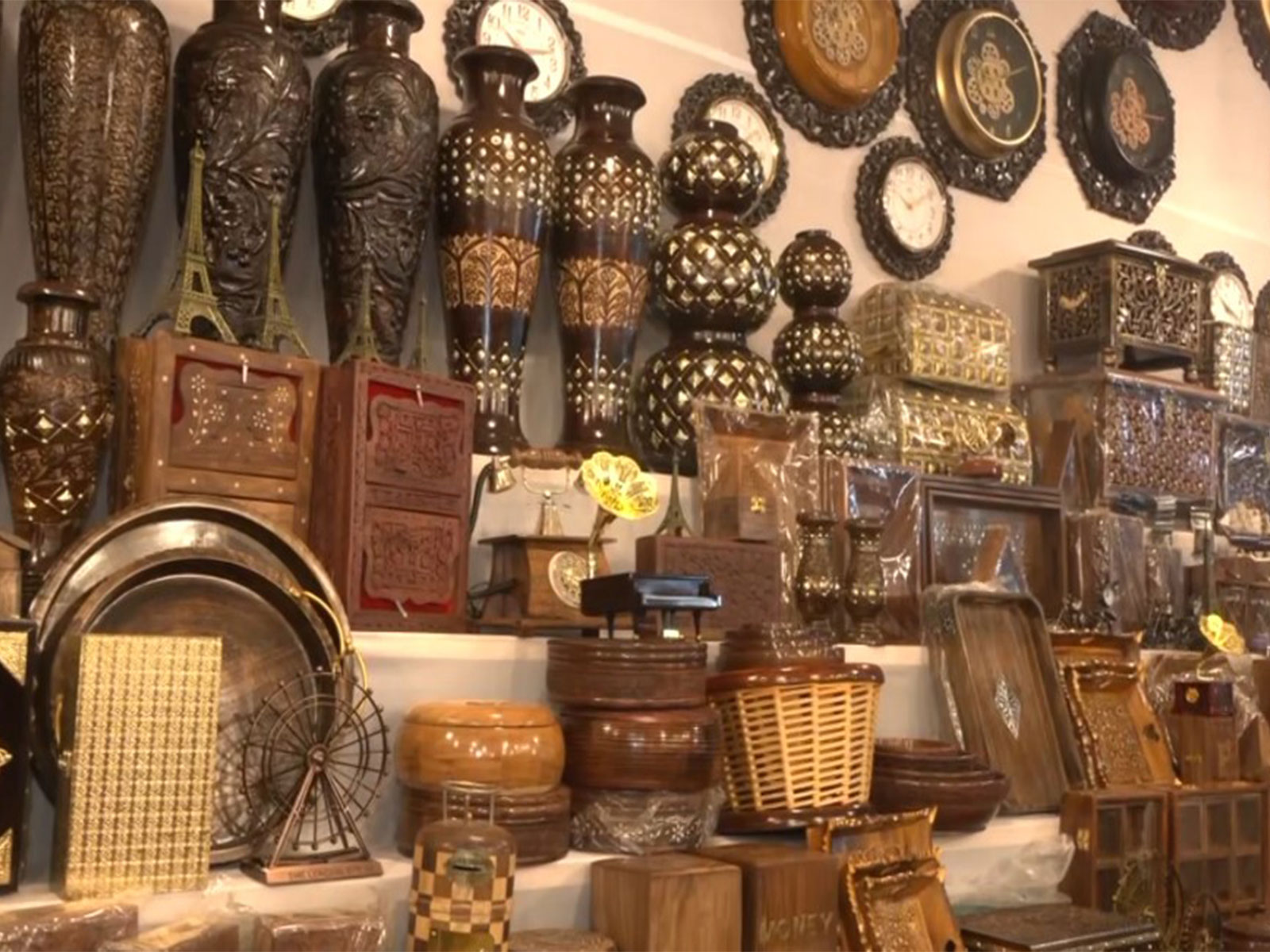 Woodcraft from Saharanpur, Uttar Pradesh at  85th edition of the All India Industrial Exhibition (Numaish), Nampally (Photo/ANI)