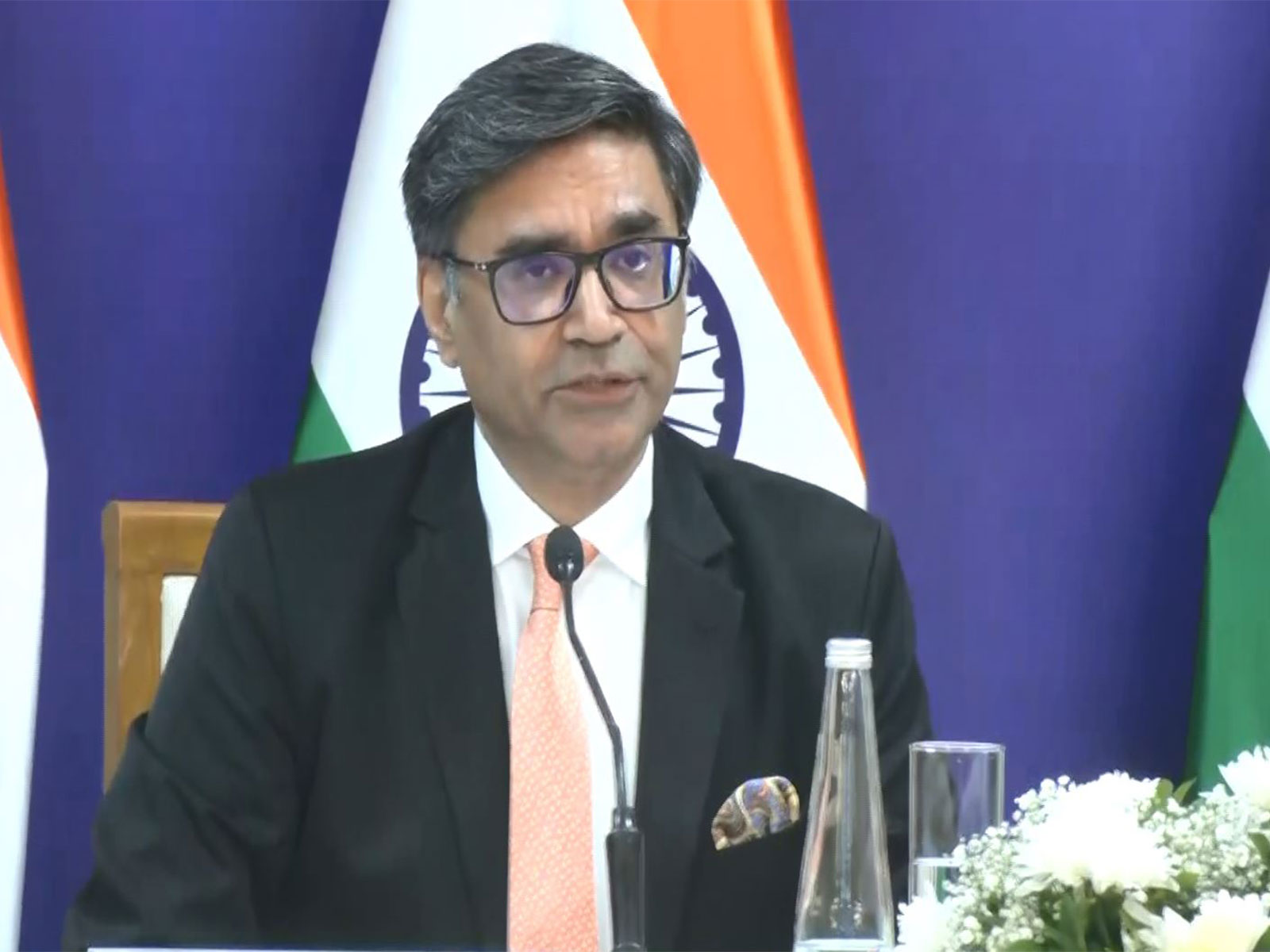 Foreign Secretary Vikram Misri addresses a media briefing in Gandhinagar on Monday. (Photo/ANI)