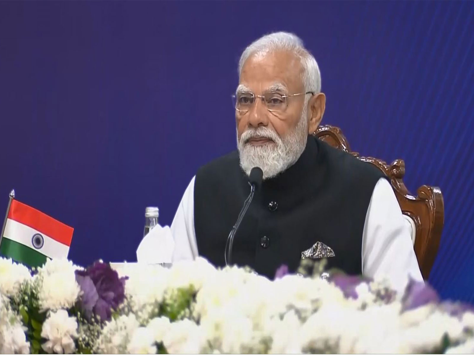 Prime Minister Narendra Modi with German Chancellor Friedrich Merz during a joint press conference in Ahmedabad. (Photo/ANI) 