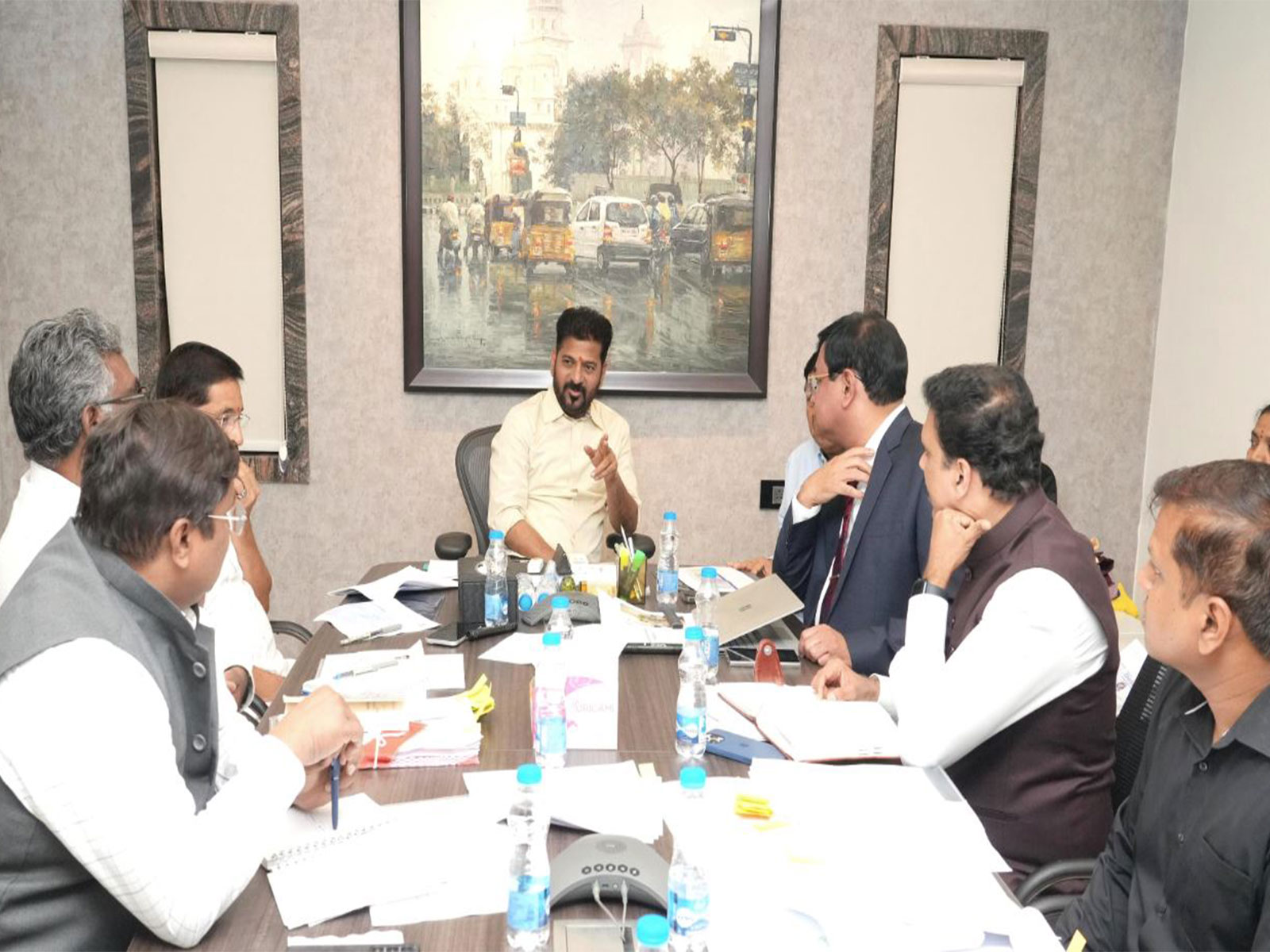 Telangana CM Revanth Reddy with officials (Photo/X/@TelanganaCMO)