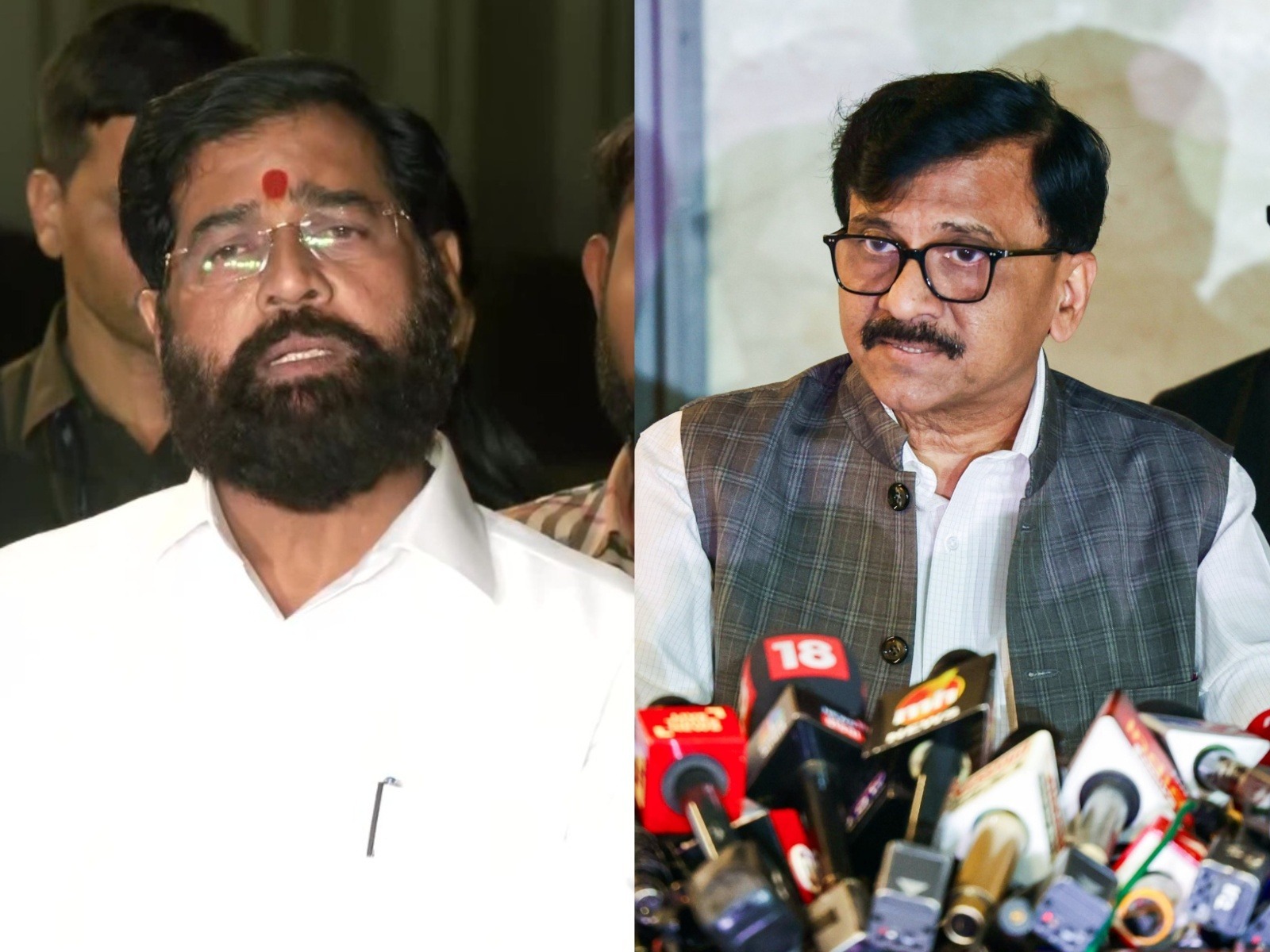 Maharashtra Deputy CM Eknath Shinde and Shiv Sena (UBT) MP Sanjay Raut (Photo/ANI)