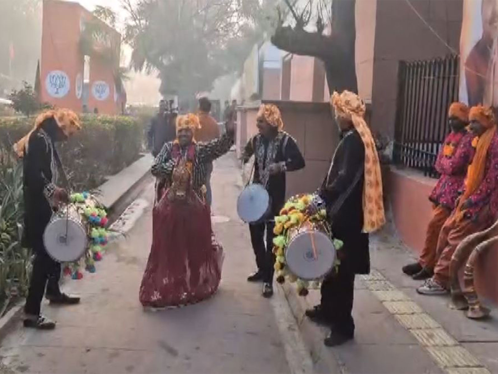 Celebration outside BJP headquarters in Delhi (Photo/ANI)
