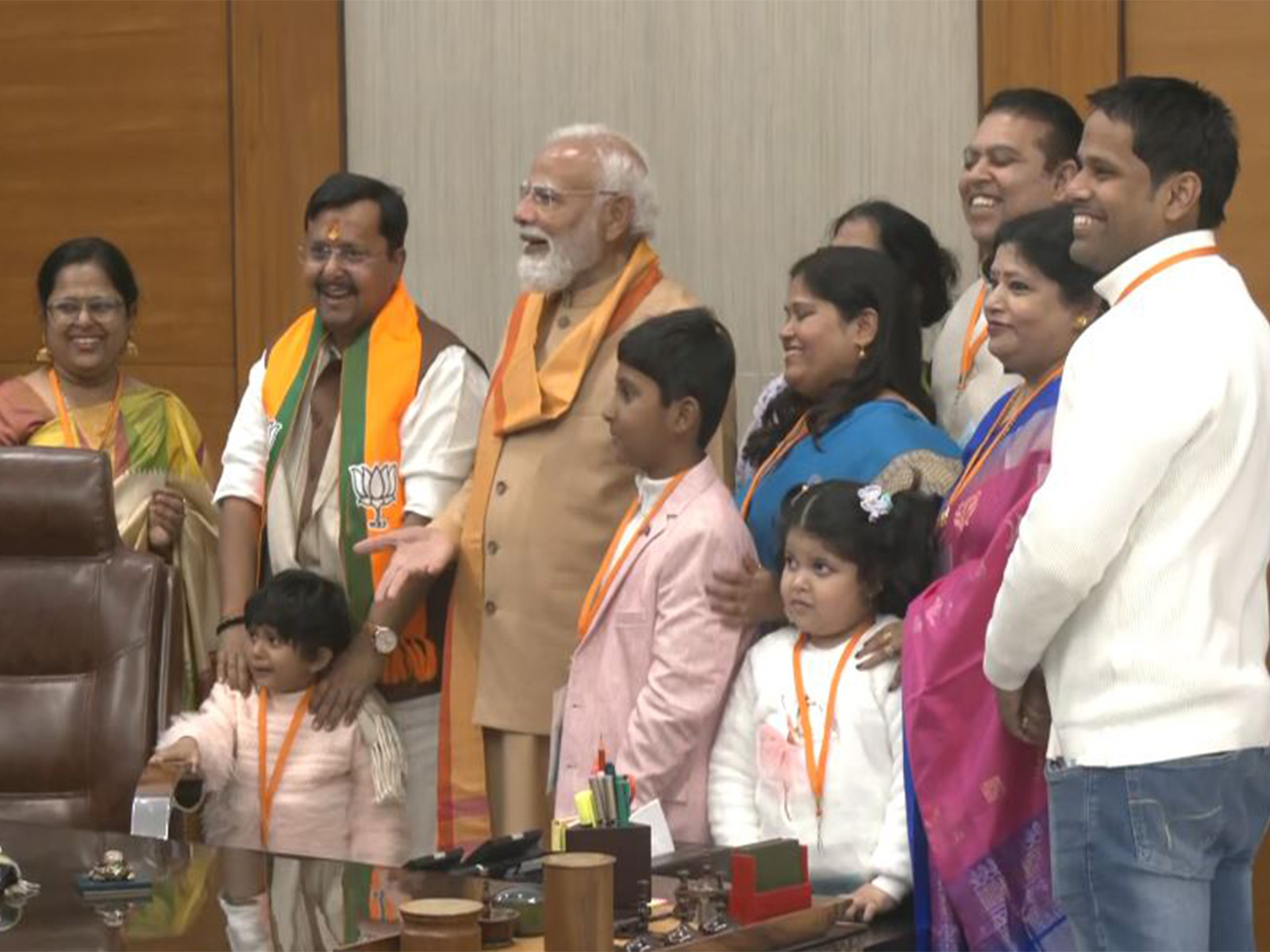 PM Modi meet Nitin Nabin’s family at BJP headquarters in Delhi (Photo/ANI)