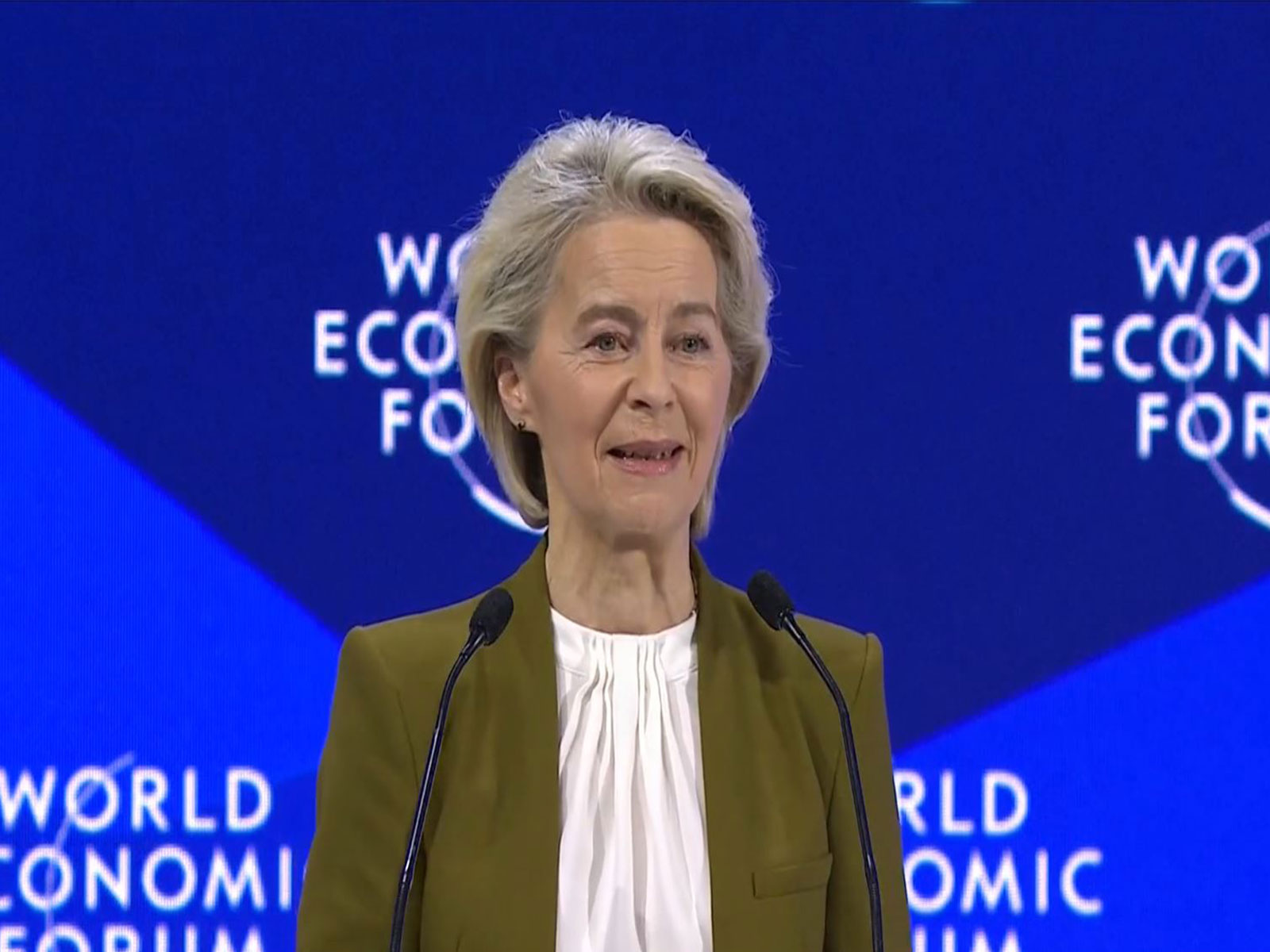 European Commission President Ursula von der Leyen speaks at the World Economic Forum in Davos. (Photo/X/@vonderleyen)