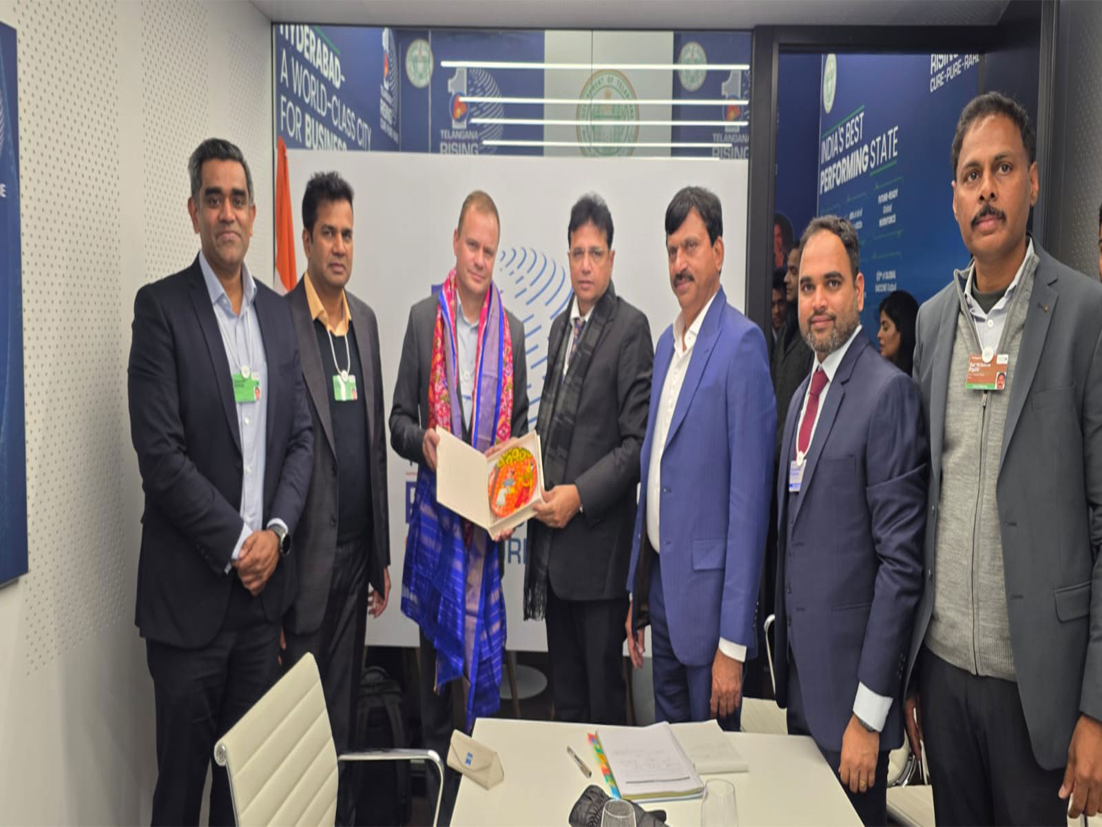 Telangana Rising delegation met Willem Uijen of Unilever in Davos. (Photo: ANI) Telangana Rising delegation met Willem Uijen of Unilever in Davos. (Photo: ANI)