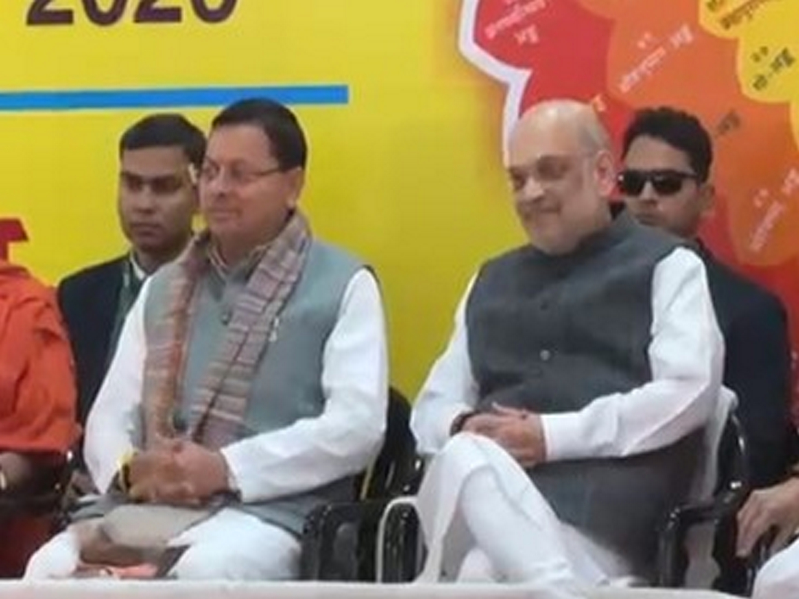 Union Home Minister Amit Shah and Chief Minister Pushkar Singh Dhami attend ‘Kalyan’ magazine release ceremony. (Photo/ANI)