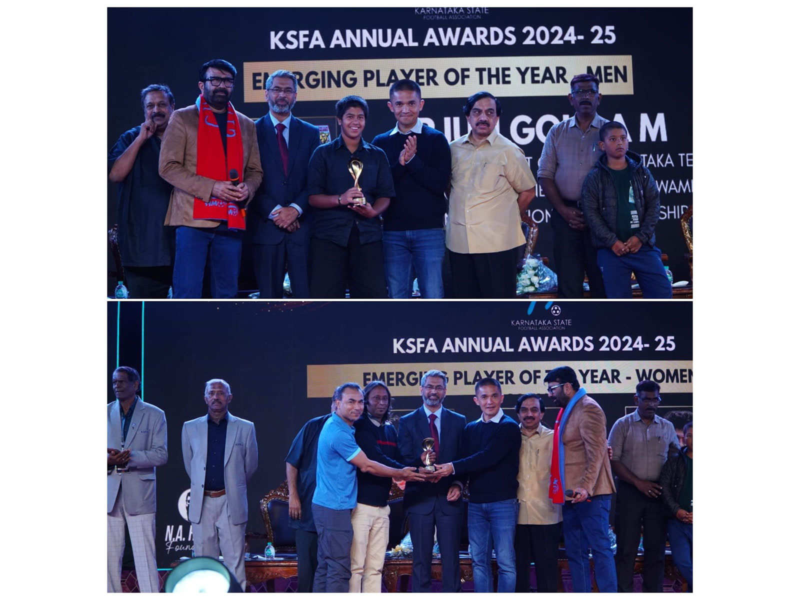 Roots Football Club, supported by B L Kashyap & Sons, receives honours at the inaugural Karnataka State Football Association (KSFA) Annual Awards 2024–25 in Bengaluru