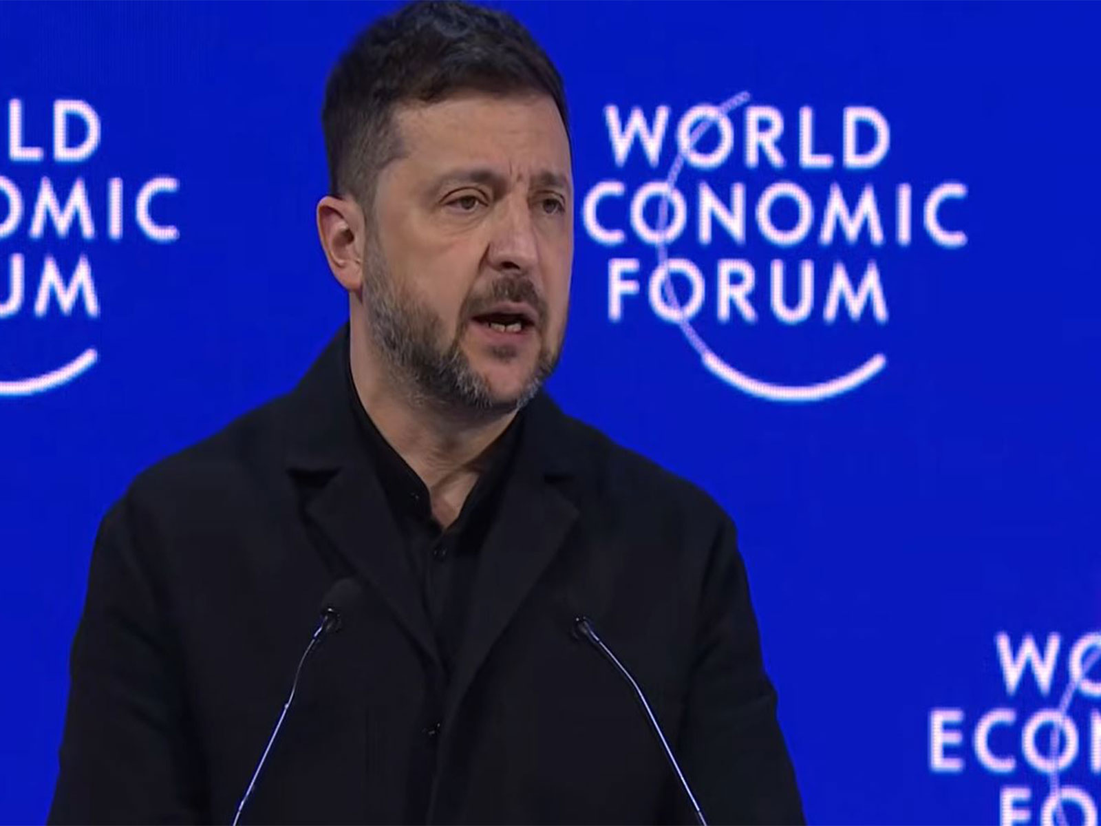 Ukrainian President Volodymyr Zelenskyy speaks at the World Economic Forum in Davos after holding talks with US President Donald Trump. (Image Source: YouTube/WEF)