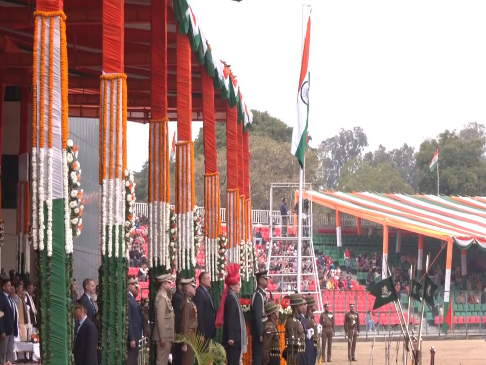 Jammu and Kashmir LG Manoj Sinha unfurls tricolour in Srinagar on Republic Day (Photo/ANI) Jammu and Kashmir LG Manoj Sinha unfurls tricolour in Srinagar on Republic Day (Photo/ANI)