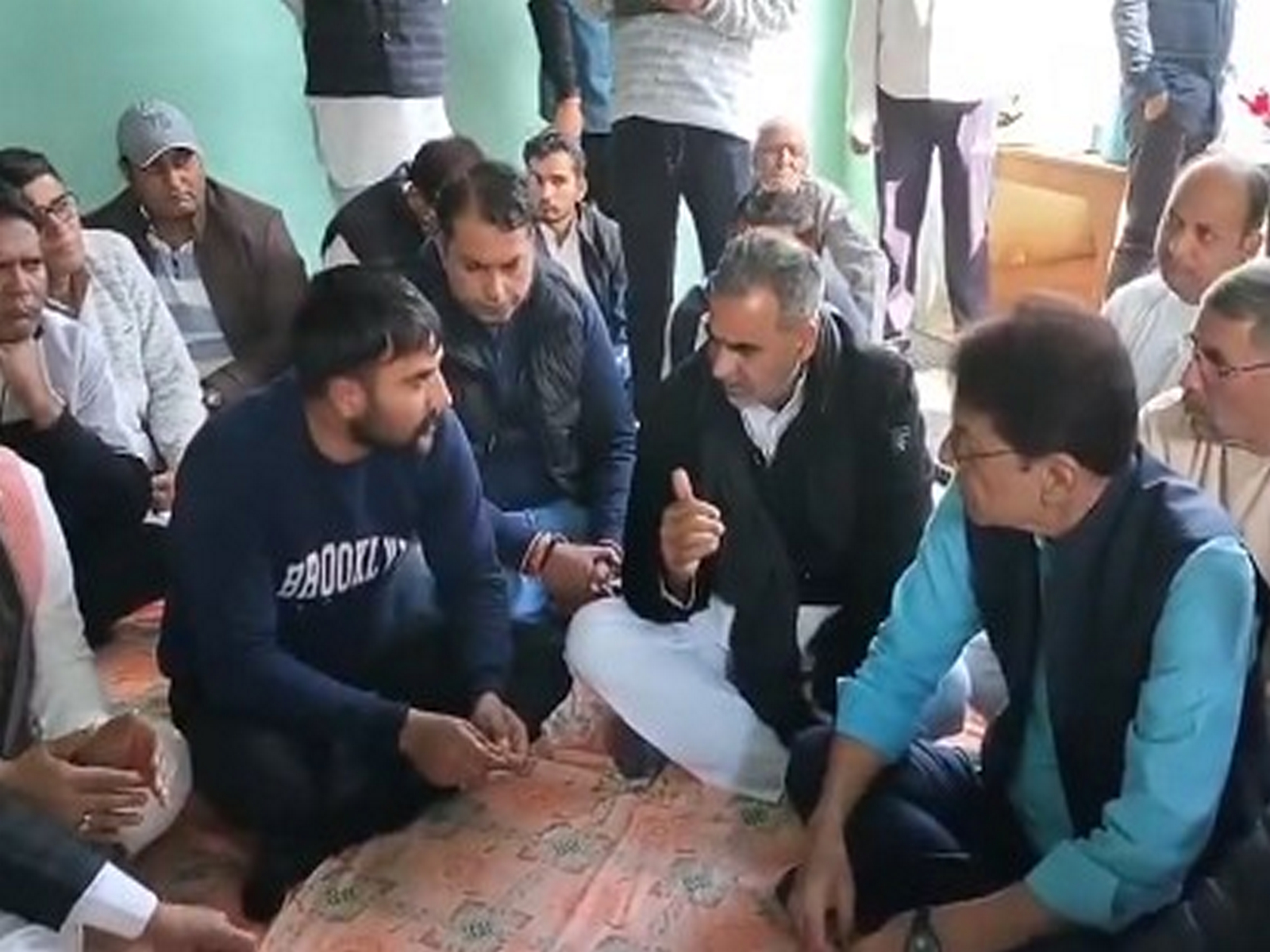BJP leaders Arun Govil, Sanjeev Balyan visit family of Army soldier killed in Doda accident. (Photo/ANI)