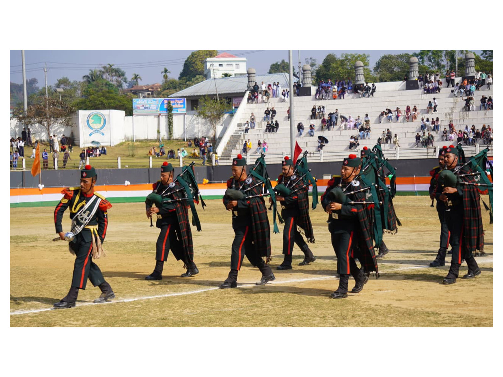Assam Rifles pipe band enthrals crowd at Haflong duing Republic Day parade. (Photo/ANI)