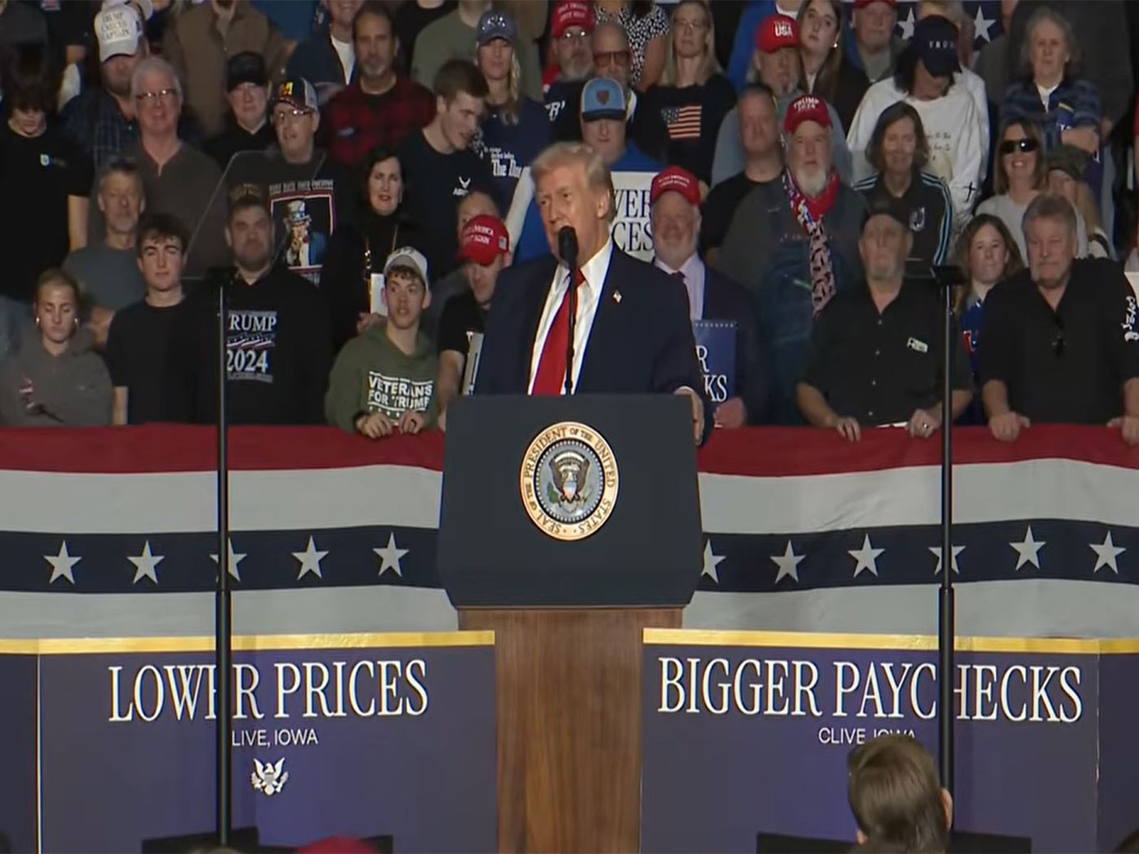 US President Donald Trump speaks during a campaign-style event in Clive, Iowa. (Image Source: The White House/YouTube)