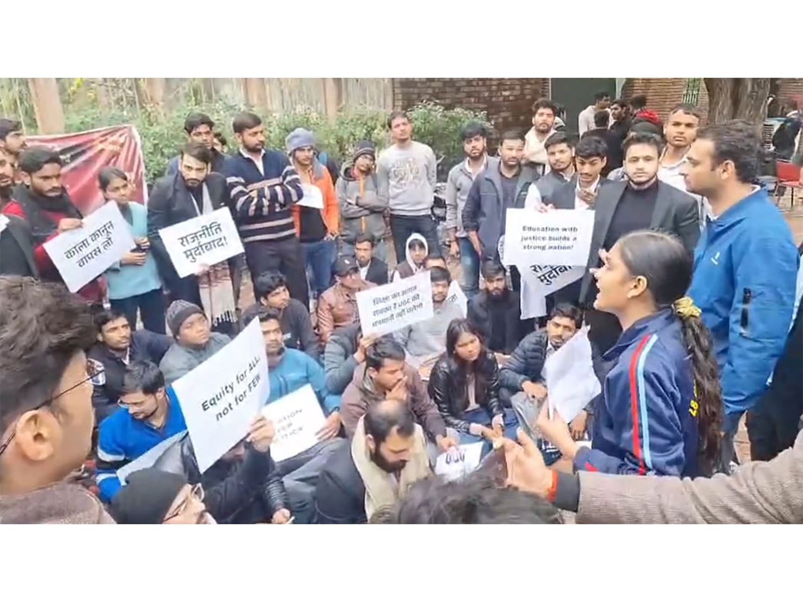 Students protest against UGC’s new guidelines at DU North Campus (Photo/ANI)
