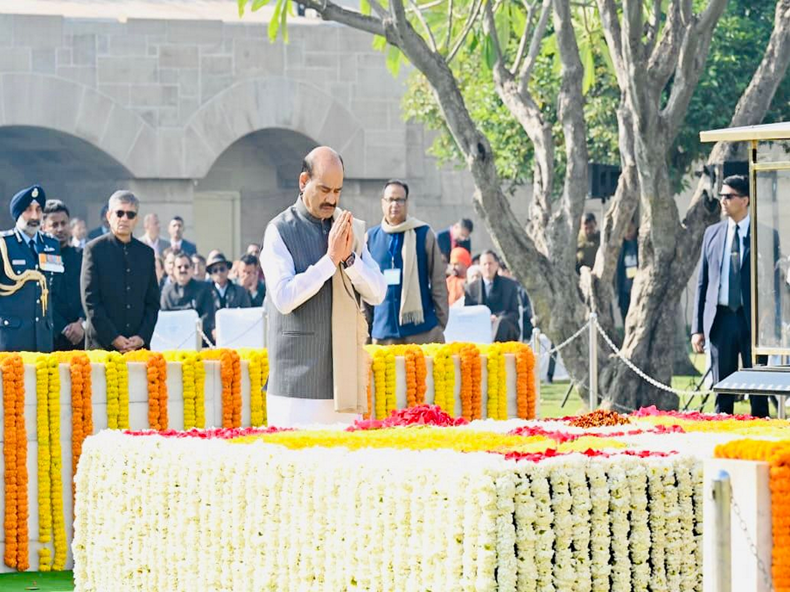 Om Birla pays tribute to Mahatma Gandhi at Raj Ghat, Delhi (Photo/ANI)