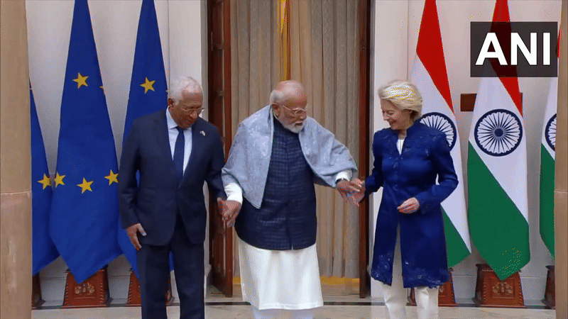 PM Modi with EU leaders Ursula von der Leyen, Antonio Costa (Photo/DD/ANI)
