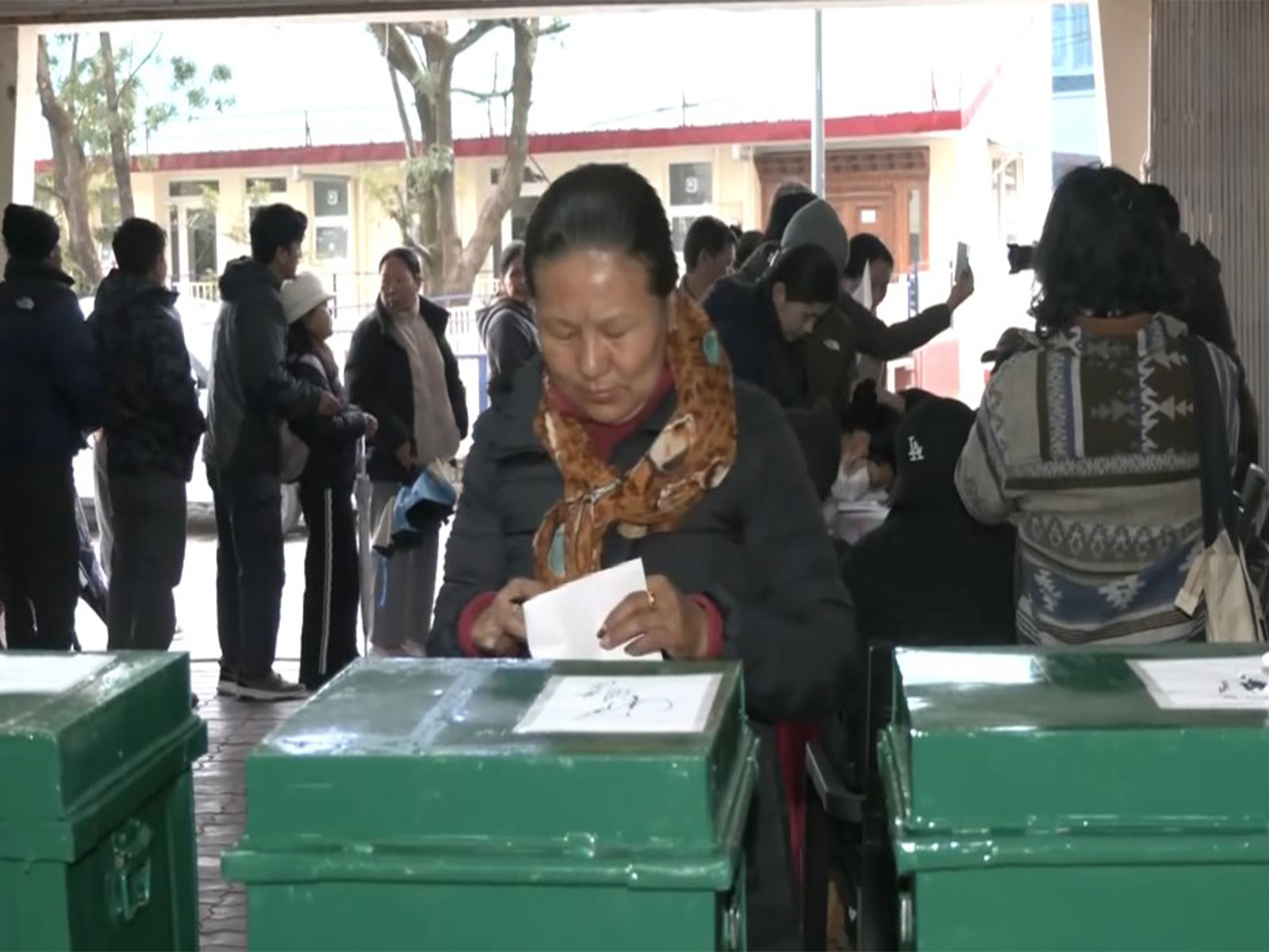 Members of the Tibetan exile community at the polling booth, Dharamshala, India (Photo/ANI) Members of the Tibetan exile community at the polling booth, Dharamshala, India (Photo/ANI)