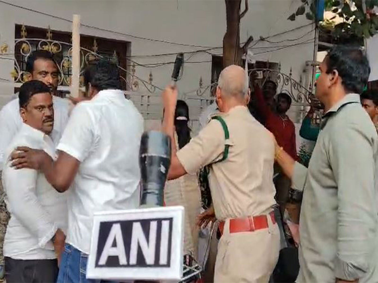 Visuals of the TDP protest at the office of the Guntur district YSRCP president, Ambati Rambabu (Photo/ANI)