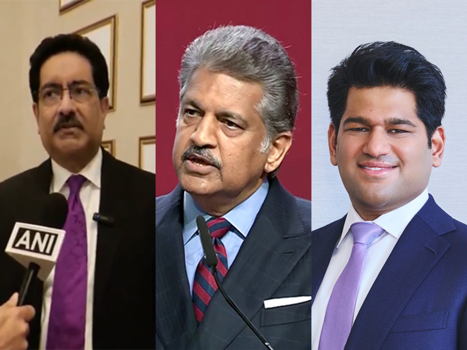 (Left to Right) (Kumar Mangalam Birla, Anand Mahindra, Sudarshan Venu, Chairman, TVS Motor)(File Photo/ANI)