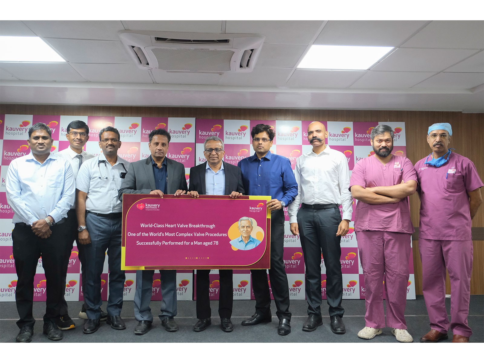 Dr R Ananthraman, Senior Consultant Interventional Cardiologist, and Dr Aravindan Sevaraj, Co-Founder & Executive Director, with cardiology and radiology teams at Kauvery Hospital