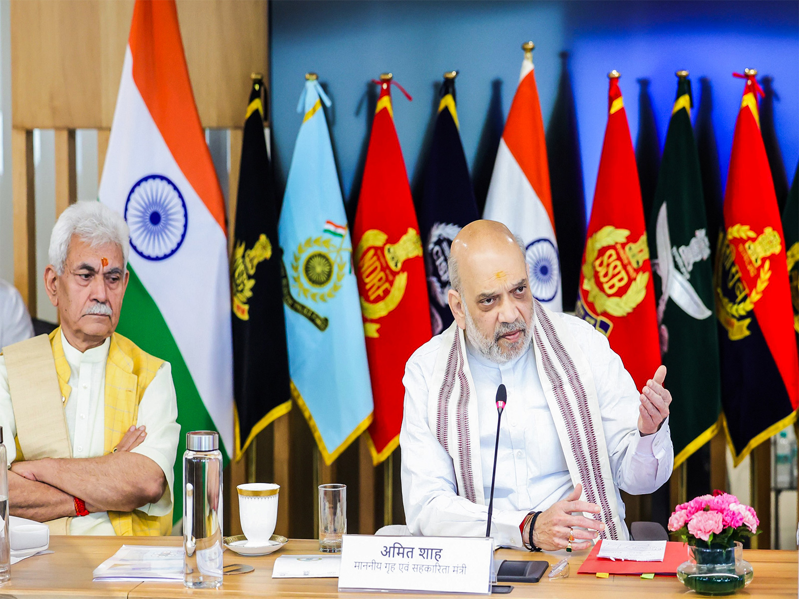 Union HM Amit Shah, along with J&K LG Manoj Sinha in security meeting (File Photo/ANI)