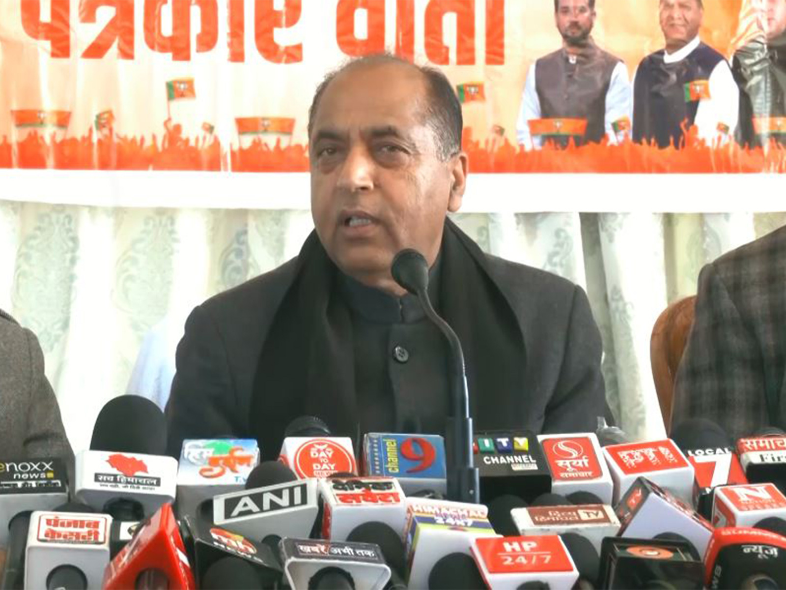 Jai Ram Thakur (Former HP CM and LOP) Addressing press conference (Photo/ANI)