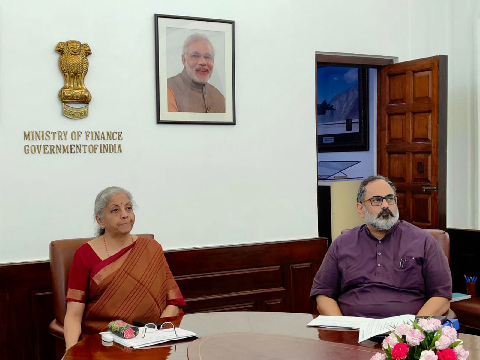 Union Finance Minister Nirmala Sitharaman with BJP State President Rajeev Chandrasekhar (FilePhoto/ANI)