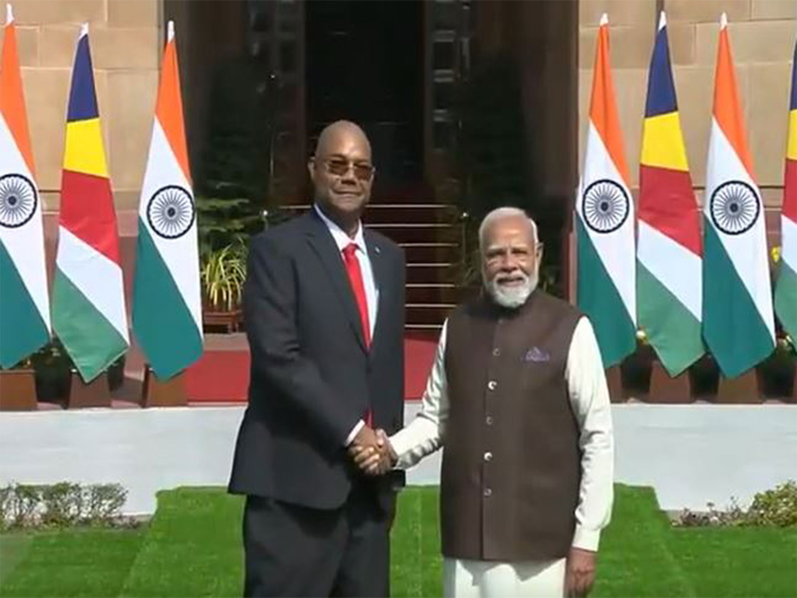 PM Modi with Seychelles President Herminie (Photo/ANI)
