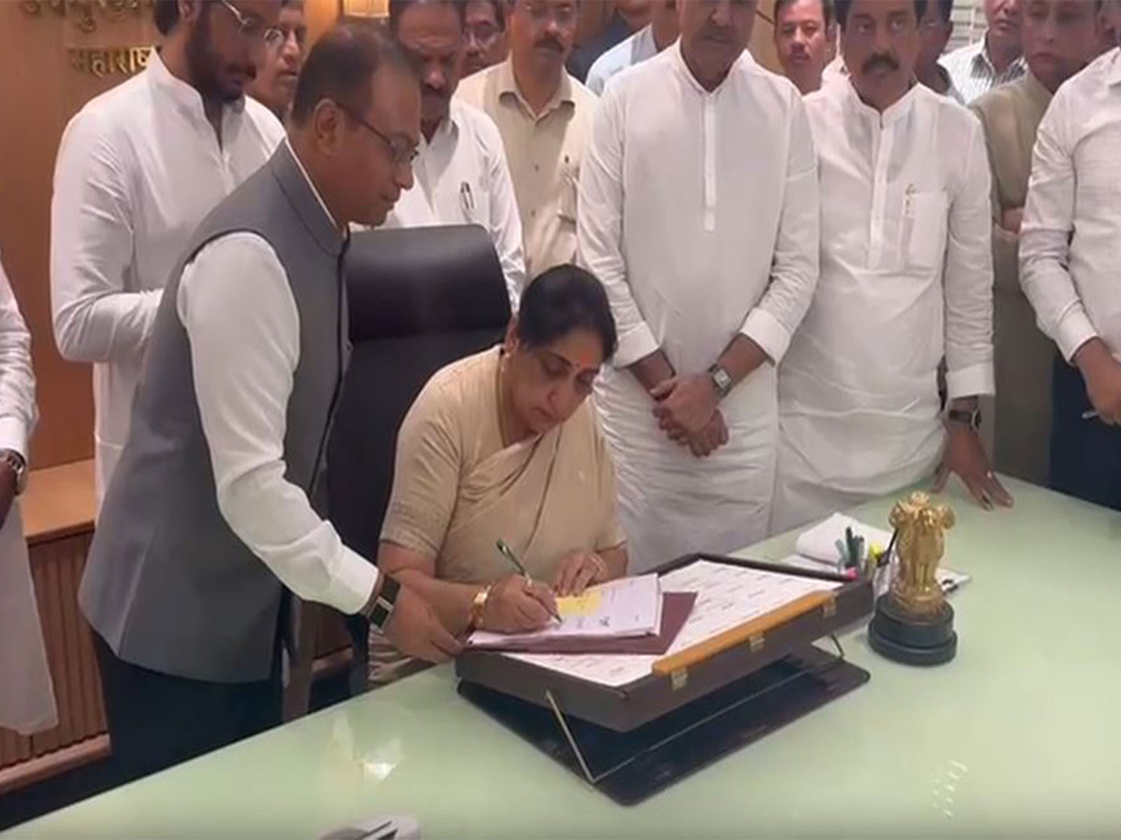 NCP leader Sunetra Pawar takes charge as Maharashtra Deputy CM (Photo/ANI) NCP leader Sunetra Pawar takes charge as Maharashtra Deputy CM (Photo/ANI)