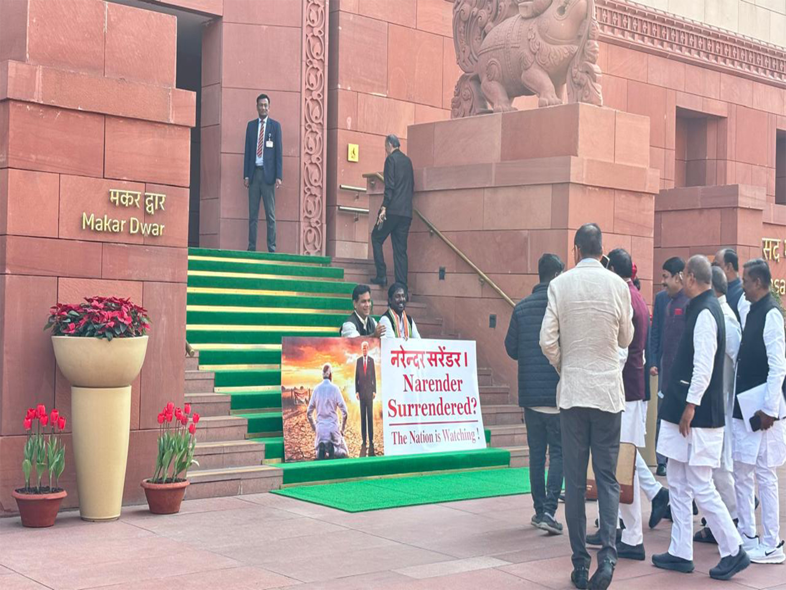 Opposition MPs protest outside Parliament (Photo/ANI) Opposition MPs protest outside Parliament (Photo/ANI)