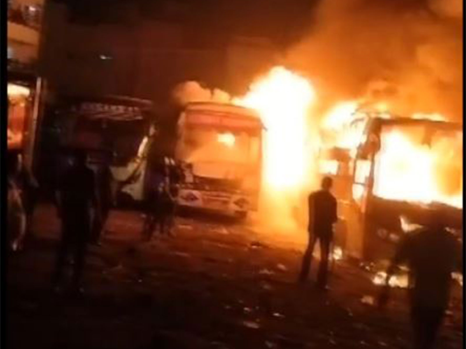 Two buses parked caught fire in the Nigdi area of Pimpri Chinchwad (Photo/ANI)