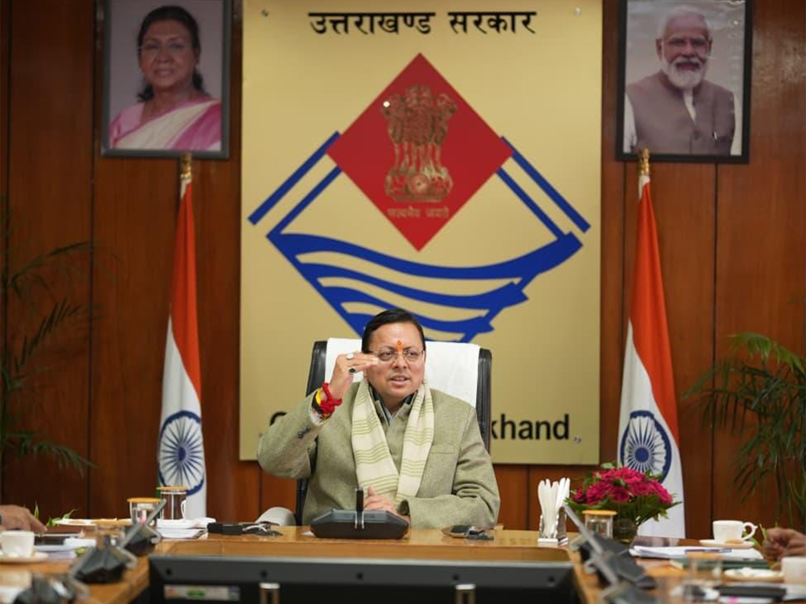Uttarakhand Chief Minister Pushkar Singh Dhami chairs the Cabinet meeting. (Photo:X/@pushkardhami)