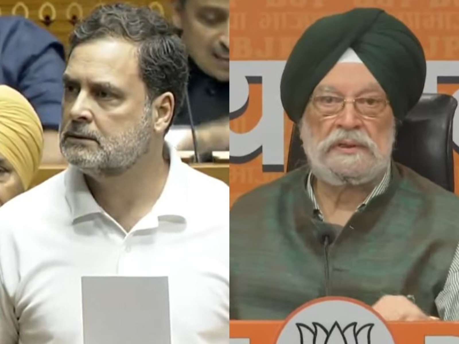 Congress MP Rahul Gandhi and Union Minister Hardeep Singh Puri (Photo/ANI)