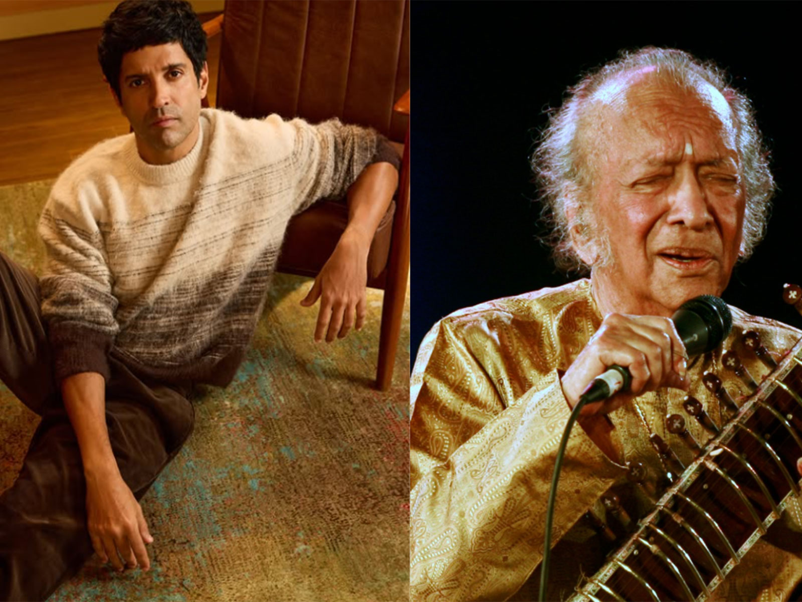 Farhan Akhtar (left) and Pandit Ravi Shankar (Right) (Image/Instagram/@faroutakhtar/Reuters) Farhan Akhtar (left) and Pandit Ravi Shankar (Right) (Image/Instagram/@faroutakhtar/Reuters)