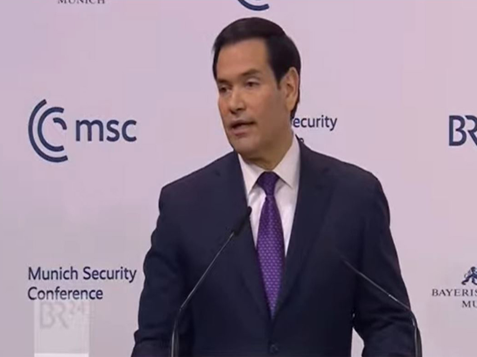 US Secretary of State Marco Rubio delivers a keynote address at the Munich Security Conference. (Photo/YouTube)
