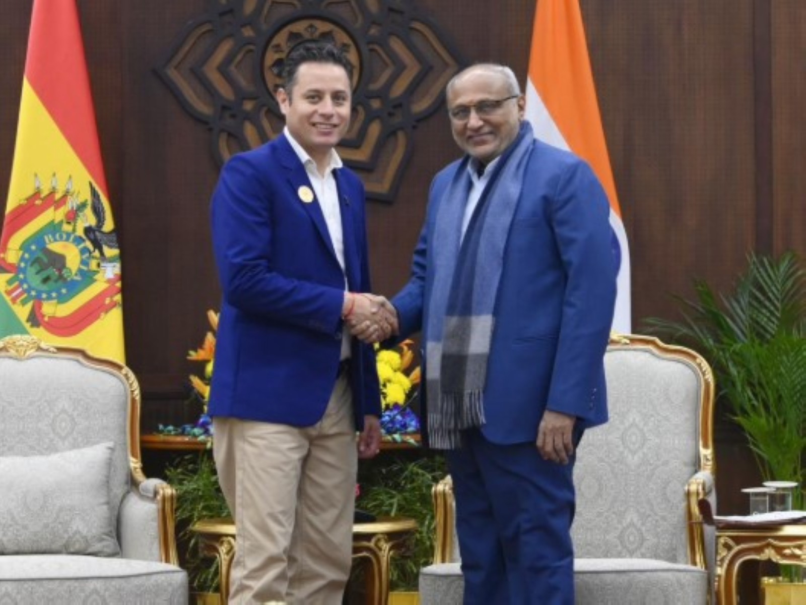 Vice President CP Radhakrishnan with Bolivian VP Edmand Lara Montaño (Photo/x/@VPIndia)