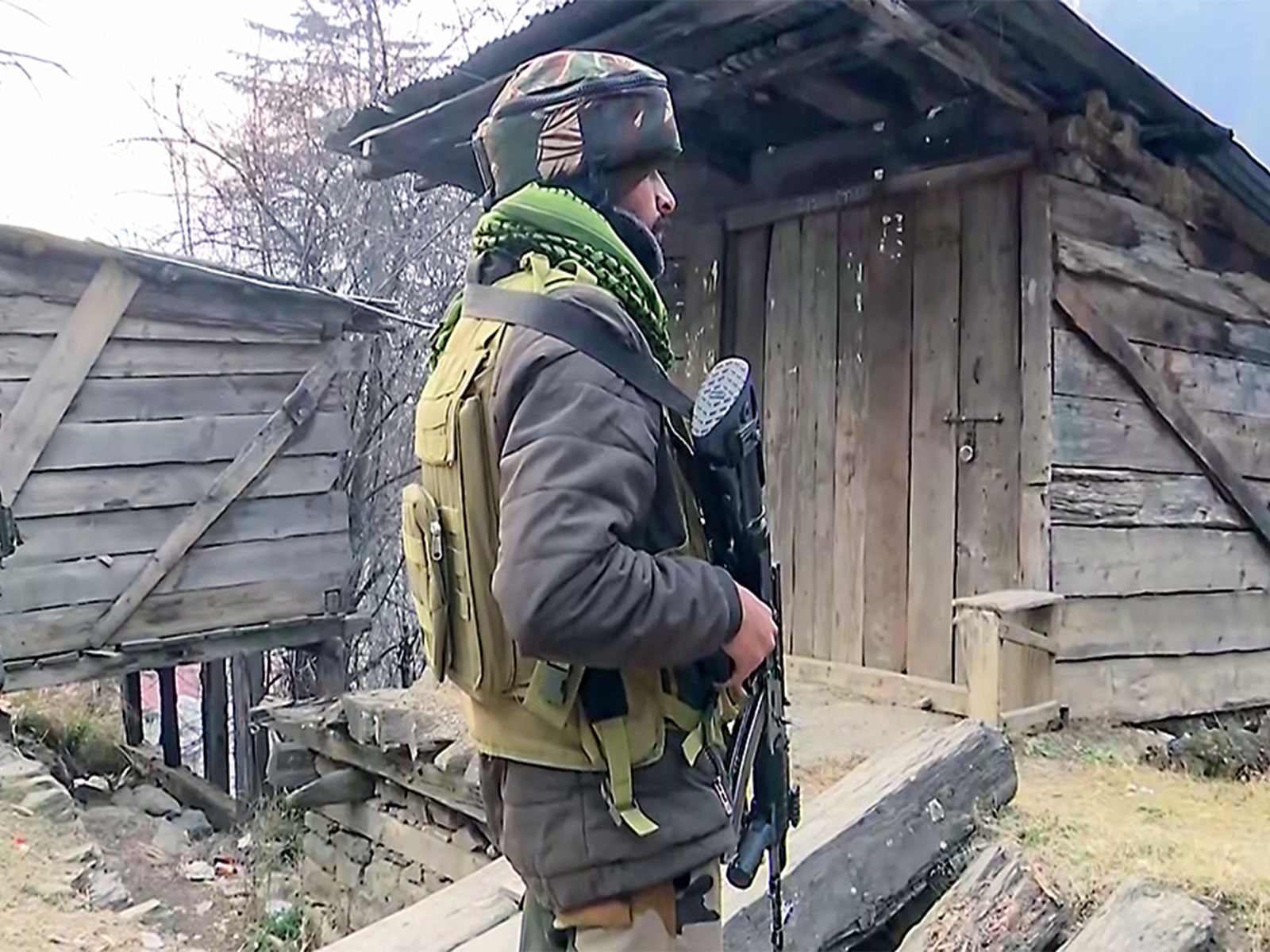 Security forces conduct a search operation in the Kishtwar area. (Photo/ANI)