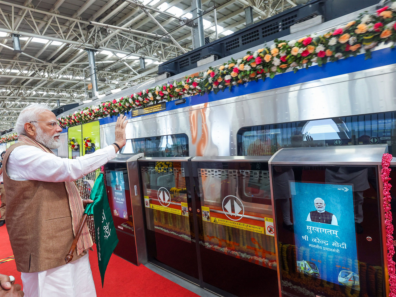 PM Narendra Modi flags off Meerut Metro and Namo Bharat Train at Shatabdi Nagar Namo Bharat Station (Photo/ANI)