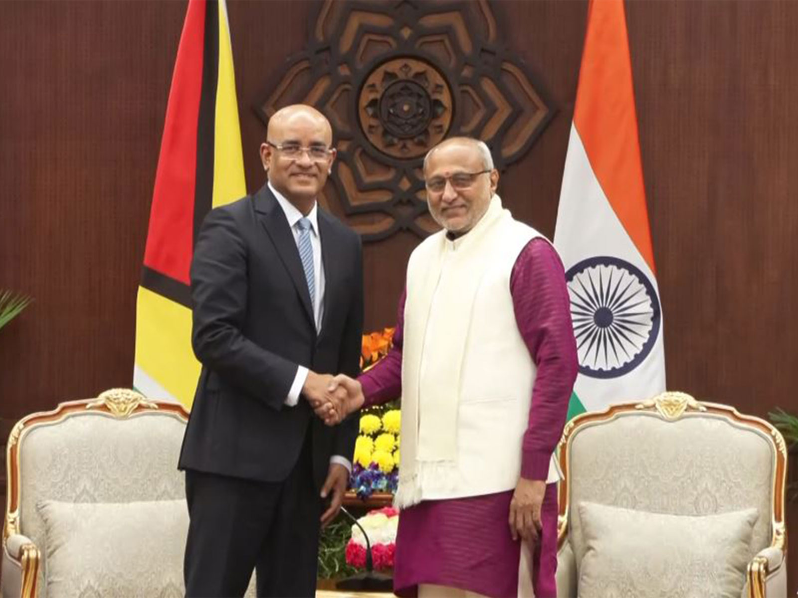 Vice President of Guyana Bharrat Jagdeo calls on Vice President CP Radhakrishnan (Photo/ANI)